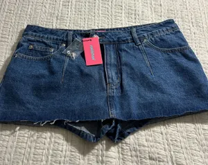 Edikted Dark blue Denim Cutoff Skort With Pink Tag thumbnail 1