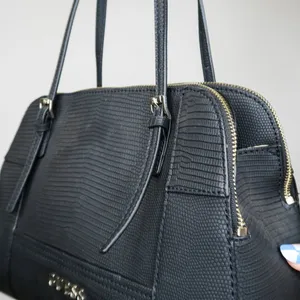 Guess Huntley Medium Cali Satchel In Black Faux Leather Alligator thumbnail 7