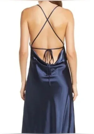 Lulus Dress One Last Glance Satin Backless Slip Dress Navy Blue Size Medium thumbnail 10