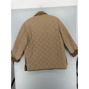 H&M Womens Quilted Jacket Tan Corduroy Trim Barn Coat‎ Small thumbnail 3