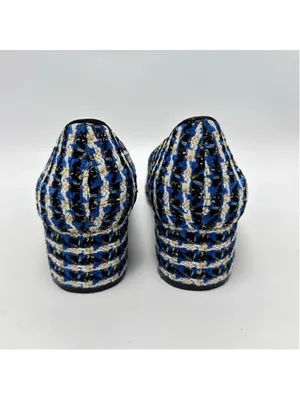 Ann Taylor Tweed Block Heel Pointed Toe Houndstooth Pumps Blue Black Size 8M thumbnail 5