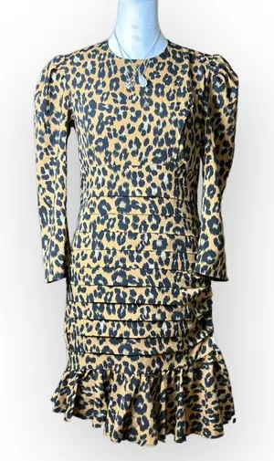 Bardot Ada Leopard Mini Dress Fitted Pleated Ruffled‎ Size S thumbnail 1