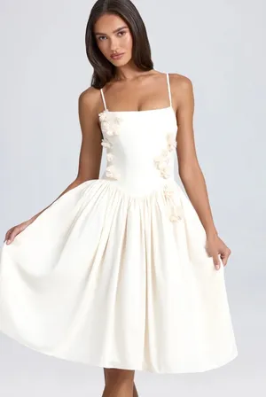 Oh Polly Floral Appliqué Midi Dress in Ivory Size 6 New thumbnail 1