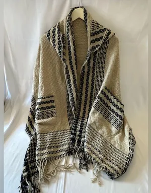 Cost Plus World Market Beige and Black Knit Shawl thumbnail 1