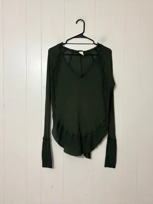 Free People We The Free Catalina Thermal Top Olive Green Long Sleeve XS thumbnail 12