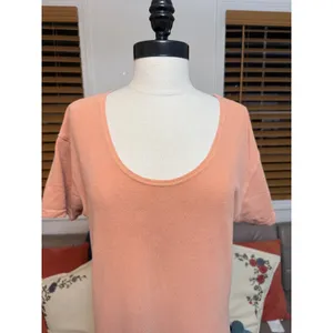 Vintage 90s Elements Spiegel Peach Cotton Knit Scoop Neck T-Shirt Dress Large thumbnail 2