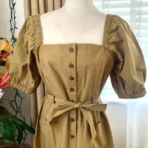 Amour Vert Square Neck Button Front Dress in Elm 100% Cotton thumbnail 7