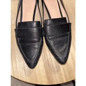 Sz 6 Black Leather Franco Sarto Loafers Silver Accent On Heel thumbnail 3
