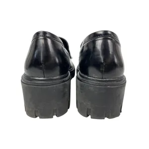 Crown Vintage Women's Black Leather Slip On Chunky Platform Loafer Shoes Sz 7.5 thumbnail 3