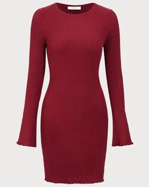 Rihoas Women's Red Bell Sleeve Bodycon Sweater Dress thumbnail 6