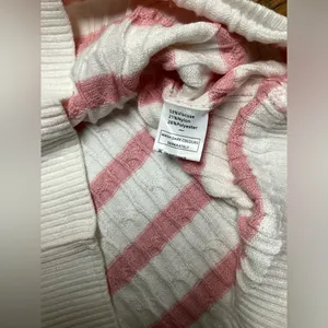 Wiholl cable knit sleeveless sweater. Pink on ivory stripes. Size Small thumbnail 9
