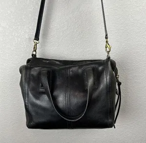 Fossil Emma Satchel Crossbody Leather Purse Handbag Two Tone Black Charcoal Gray thumbnail 6