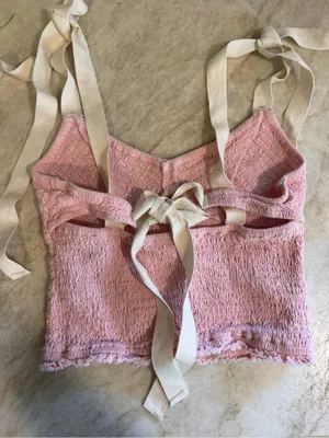 Free people Pink Tie-Front Textured Crop Top thumbnail 1