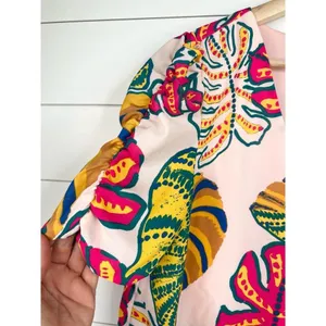 Adrienne Tropical Palm Print V-Neck Half Puff Sleeves Blouse Top Size Medium thumbnail 6