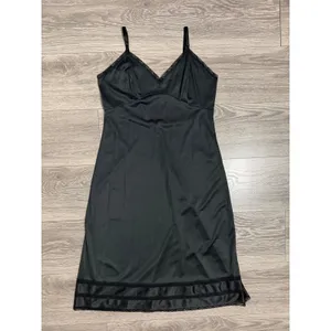 Vintage 90s Black Lace Trim Full Slip Dress S Adjustable Straps Midi Length thumbnail 2