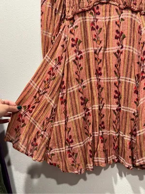 Free People Jackie Mini Dress M Rust Floral Plaid Boho NWOT thumbnail 9