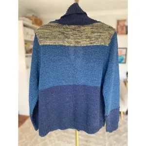 Vintage Patchwork Knit Cardigan Allison Daley Shawl Collar Quiet Luxury Boho L thumbnail 4