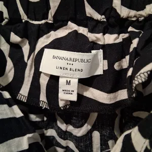Banana Republic Factory Linen Blend Mini Dress Abstract Black/Beige sz M Pockets thumbnail 3