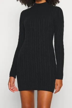 Hollister Cable Knit Long Sleeve Sweater Mini Dress - Black - Women's Size M thumbnail 1