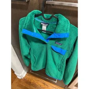 Patagonia Women's Re-Tool Snap-T Pullover fleece in green‎ blue trim women's M thumbnail 2