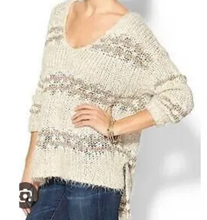 Free People Womens Cream Knit Chunky Oversized Sweater Fuzzy Size L Neutral Long thumbnail 3