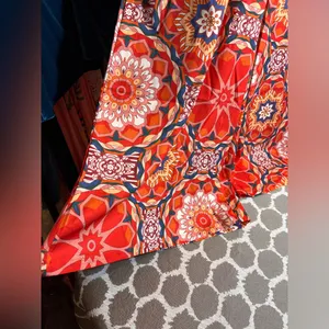 Orange Red Blue Floral Patterned Pants Trousers floral wide leg boho flowy zip L thumbnail 3
