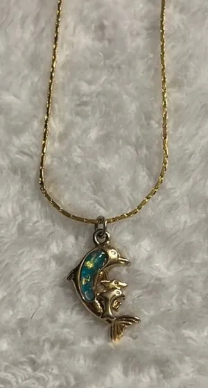 Fashion Costume Jewelry Gold Tone Dolphin Necklace thumbnail 1