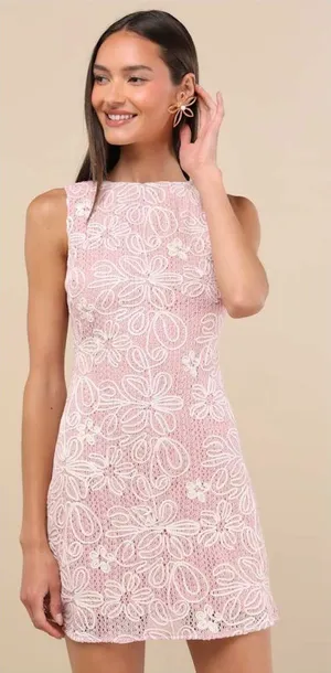 Lulu's Fenicia Light Pink Abstract Floral Embroidered Mini Dress thumbnail 1