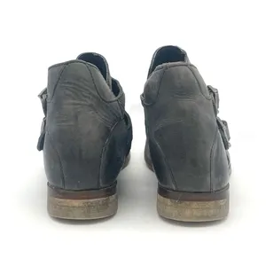 Free People Braeburn Distressed Gray Leather Ankle Boots 37 Double Buckle Strap thumbnail 8