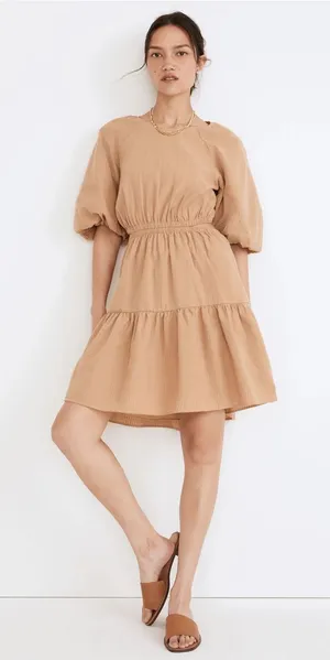 Madewell Seersucker Puff-Sleeve Cutout Mini Dress thumbnail 1