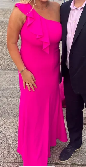 Jay Godfrey hot pink, one shoulder ruffle maxi dress thumbnail 1