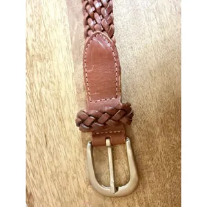 Abercrombie & Fitch Braided Leather Belt Cognac Brown Silver Buckle Womens S thumbnail 3