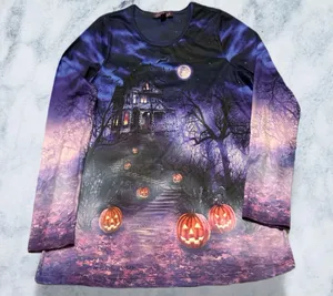 Gloria Vanderbilt Purple Ombre Halloween Pumpkin Long Sleeve Tee L thumbnail 1