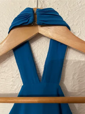 One33 Social Gown Asymmetrical Halter Tiered Maxi Dress Blue Size 0 thumbnail 8