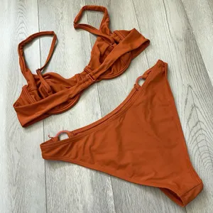 Ookioh Underwire Bikini high cut womens Orange large swim beach vacation minimal thumbnail 2