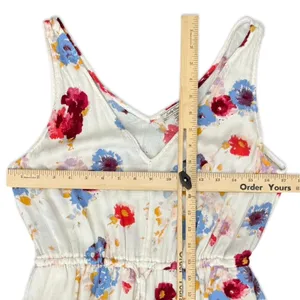 Lucky Brand Ivory Red Blue Floral Sleeveless Tie Waist V-Neck Maxi Dress size S thumbnail 3