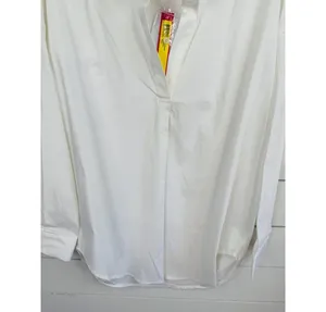 CATHERINE MALANDRINO Womens Size L Classic White Collared V Neck Long Sleeve Top thumbnail 4