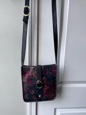 Patricia Nash Floral Crossbody in Burgundy, Teal & Black with Buckle thumbnail 2