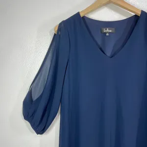 LULUS Shifting Dears Navy‎ Blue Chiffon Cold Shoulder Long Sleeve Shift Dress thumbnail 8