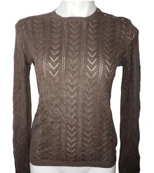 Ralph Lauren Silk Cashmere Sweater Womens‎ Large Green Brown Pointelle Open Knit thumbnail 1