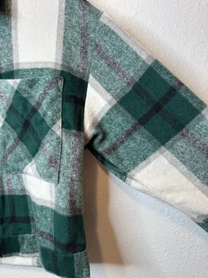 Kut from the Kloth Luciana Green Plaid Cropped Shirt Jacket Shacket Size M thumbnail 5