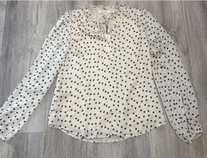 Haver & Blair Polka Dot Ruffle Neck Tie Blouse Cream Black Size XS‎ NWT thumbnail 1