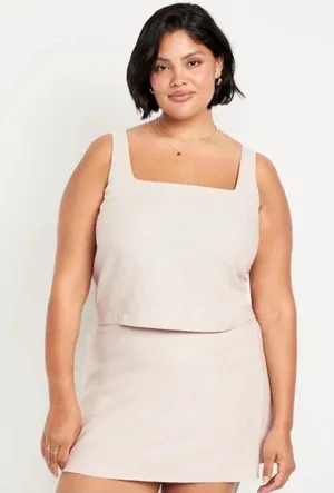 NWT Old Navy Cropped Square-Neck Linen-Blend Tank Top Size Large Preppy Minimal thumbnail 1