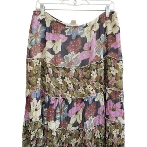 Christopher & Banks Vintage Floral Tiered‎ Flowy Maxi Skirt Purple Boho Chiffon Artsy Whimsical thumbnail 2