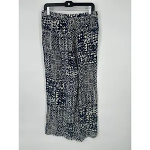 Solitaire Womens L‎ Blue Ikat Diamond Wide Leg Palazzo Pants Boho Hippie Indie thumbnail 5