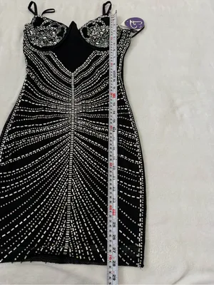 Windsor Rhinestone Bodycon Mini Dress NWT Black Glam Party Size S thumbnail 9