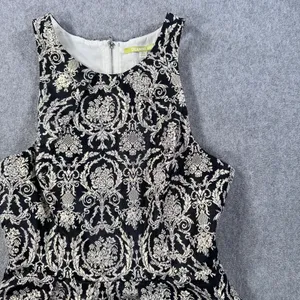 Gianni Bini Gold Metallic Racerback Sleeveless Dress Size XSmall Flare High Neck thumbnail 2