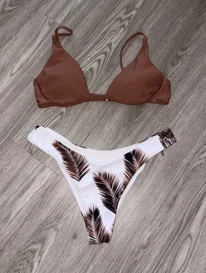 Shein Brown with White Palm Trees 2 Piece Bikini Set thumbnail 1