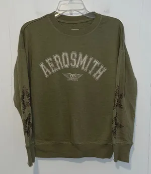 Aerosmith Olive Women's Long Sleeve Sweatshirt with Studded Stars 0317267 thumbnail 1