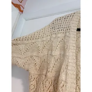 Pink Rose Cream Pointelle Knit Open Front Cardigan Sweater Medium Boho Ivory thumbnail 5